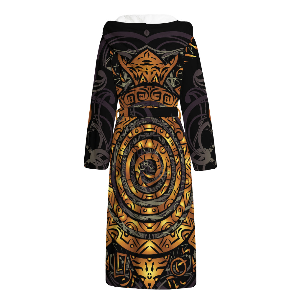 Polynesian Sea Turtle Print Hooded Bathrobe