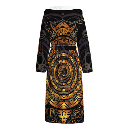 Polynesian Sea Turtle Print Hooded Bathrobe