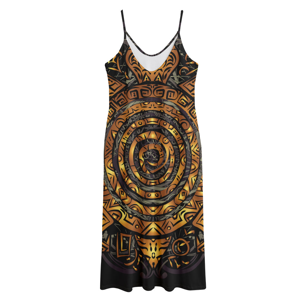 Polynesian Sea Turtle Print Jersey Midi Cami Dress