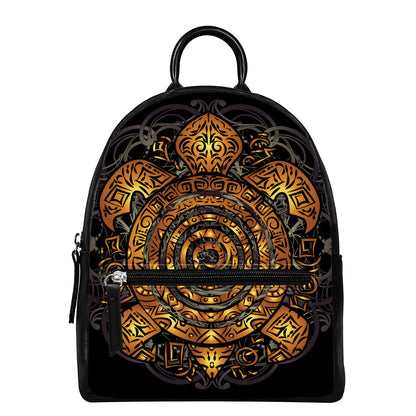Polynesian Sea Turtle Print Leather Backpack