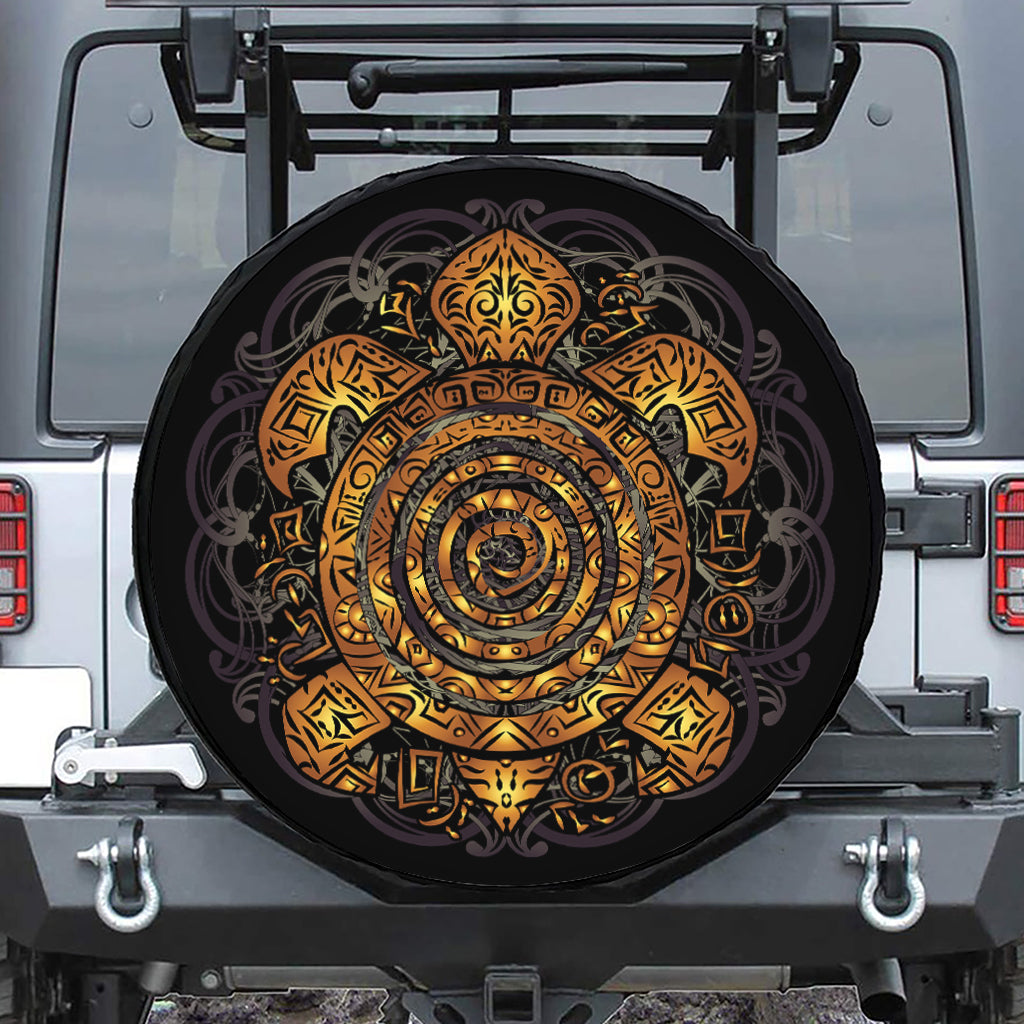 Polynesian Sea Turtle Print Leather Spare Tire Cover