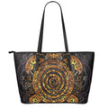 Polynesian Sea Turtle Print Leather Tote Bag With Zipper