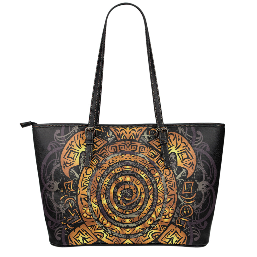 Polynesian Sea Turtle Print Leather Tote Bag