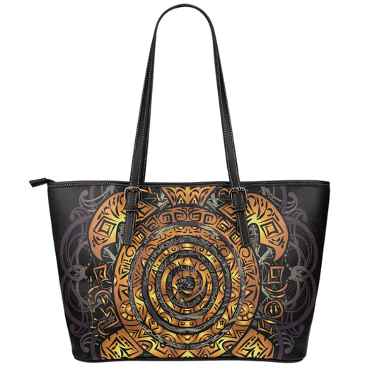 Polynesian Sea Turtle Print Leather Tote Bag