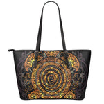 Polynesian Sea Turtle Print Leather Tote Bag