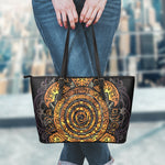 Polynesian Sea Turtle Print Leather Tote Bag