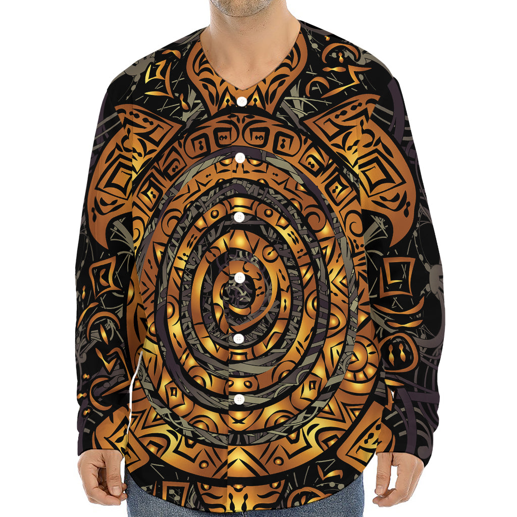 Polynesian Sea Turtle Print Long Sleeve Baseball Jersey