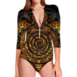 Polynesian Sea Turtle Print Long Sleeve Swimsuit