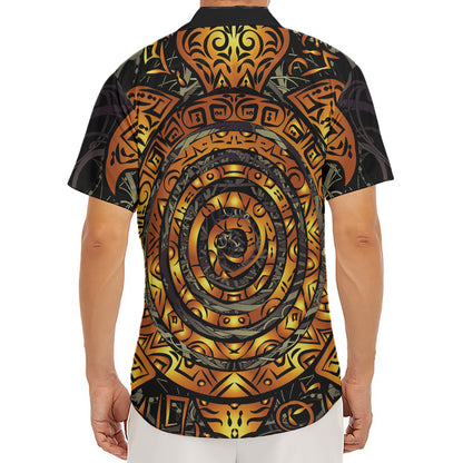 Polynesian Sea Turtle Print Men's Deep V-Neck Shirt