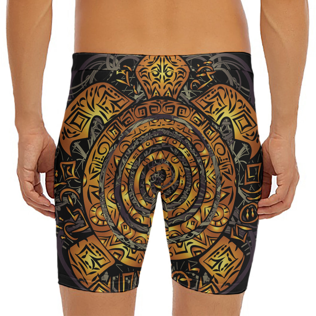 Polynesian Sea Turtle Print Men's Long Boxer Briefs
