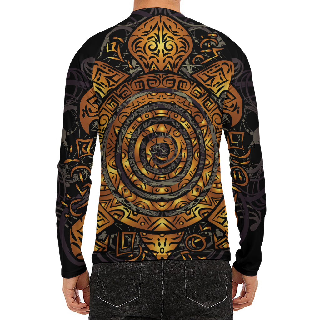 Polynesian Sea Turtle Print Men's Long Sleeve Rash Guard