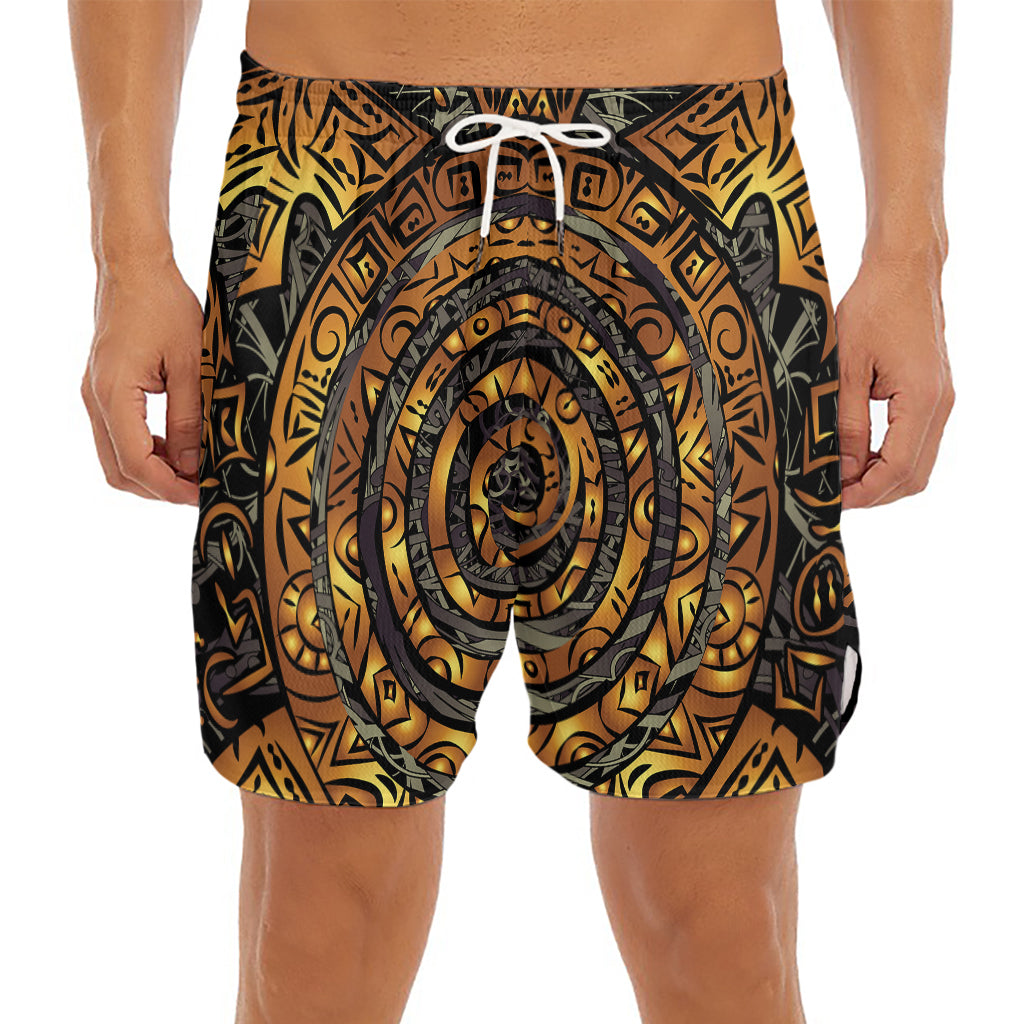 Polynesian Sea Turtle Print Men's Split Running Shorts