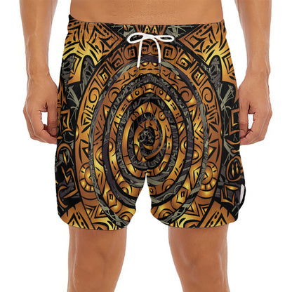 Polynesian Sea Turtle Print Men's Split Running Shorts