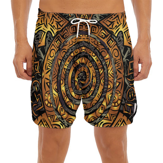 Polynesian Sea Turtle Print Men's Split Running Shorts