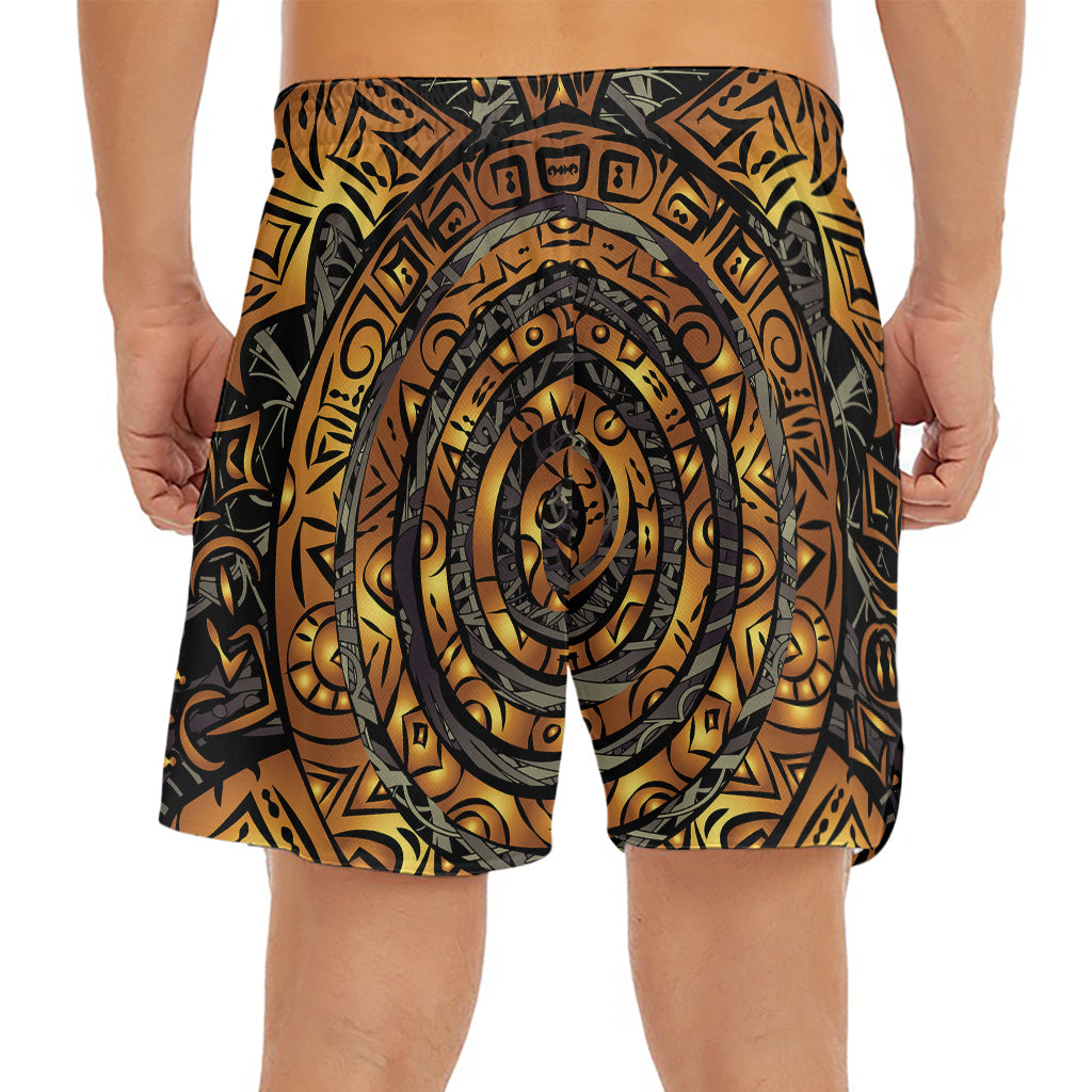 Polynesian Sea Turtle Print Men's Split Running Shorts