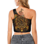 Polynesian Sea Turtle Print One Shoulder Crop Top