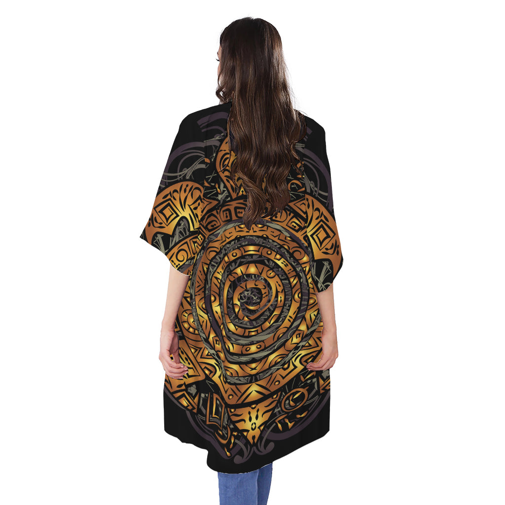 Polynesian Sea Turtle Print Open Front Beach Cover Up