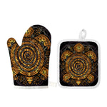 Polynesian Sea Turtle Print Oven Mitt And Pot Holder Set