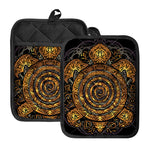 Polynesian Sea Turtle Print Pot Holders With Pocket