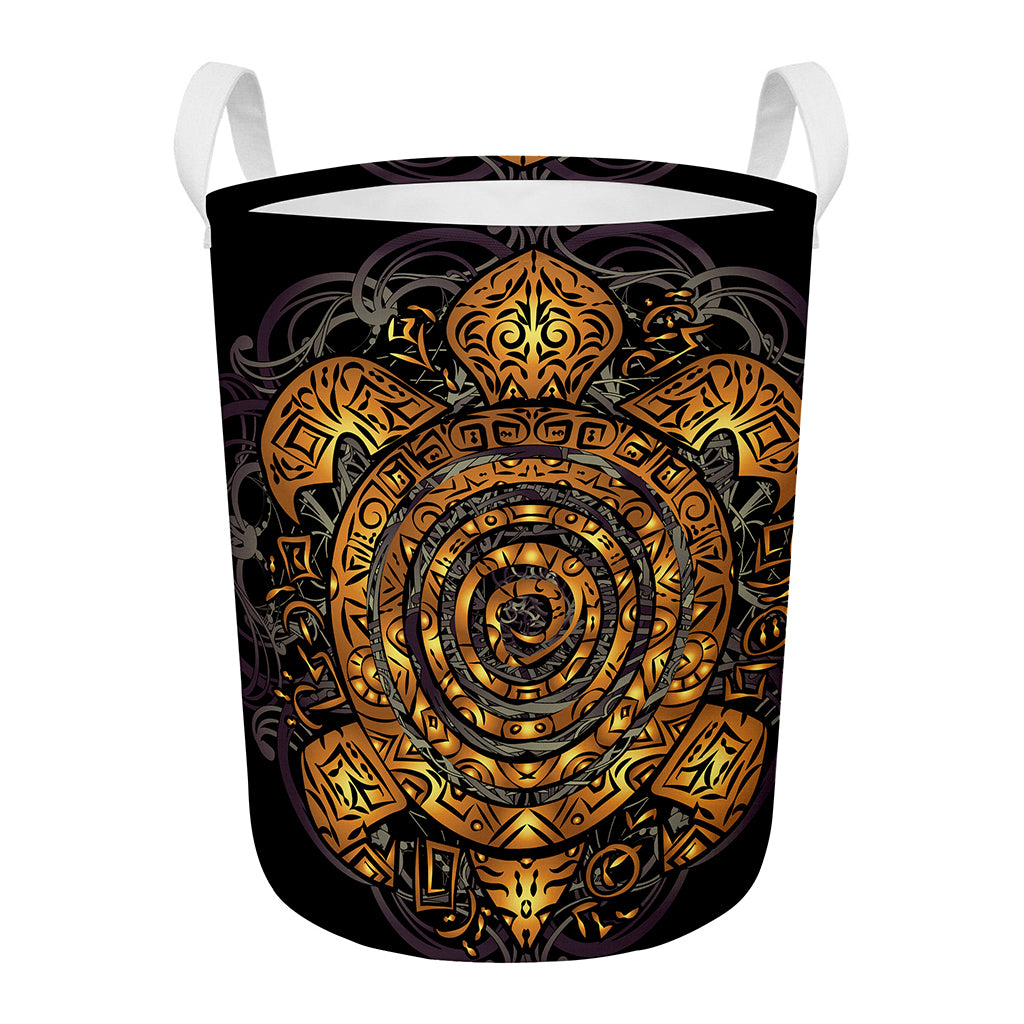 Polynesian Sea Turtle Print Round Laundry Basket
