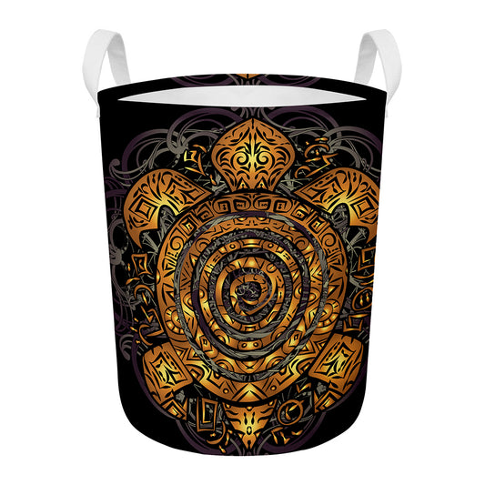 Polynesian Sea Turtle Print Round Laundry Basket