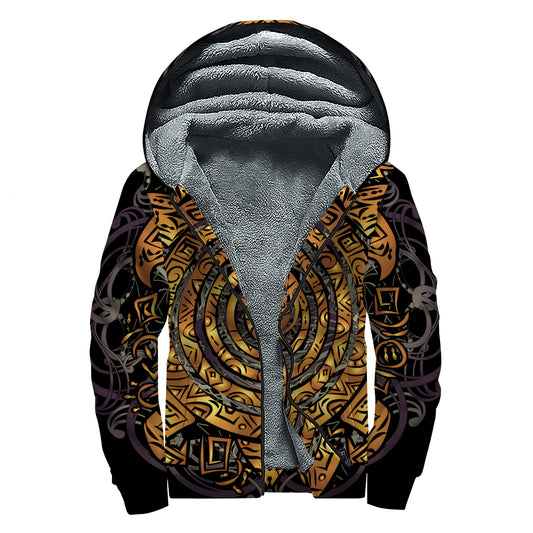 Polynesian Sea Turtle Print Sherpa Lined Zip Up Hoodie