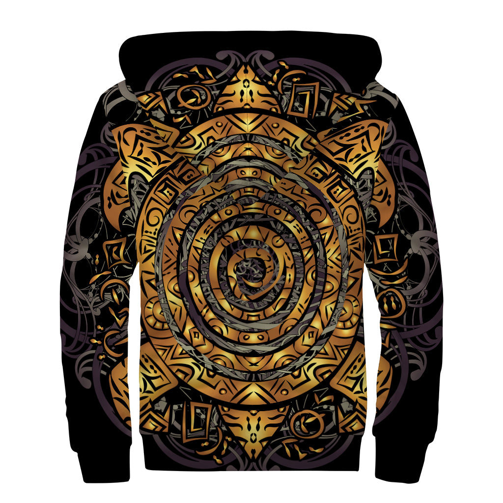 Polynesian Sea Turtle Print Sherpa Lined Zip Up Hoodie