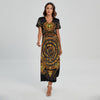 Polynesian Sea Turtle Print Short Sleeve Maxi Dress