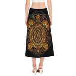 Polynesian Sea Turtle Print Side Slit Midi Skirt