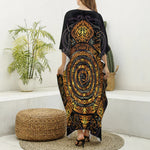 Polynesian Sea Turtle Print Silk V-Neck Kaftan Dress