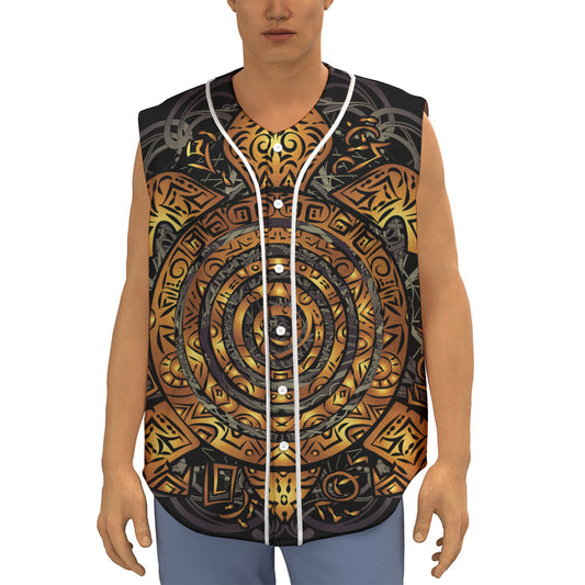 Polynesian Sea Turtle Print Sleeveless Baseball Jersey