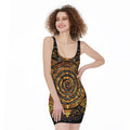 Polynesian Sea Turtle Print Sleeveless Bodycon Dress