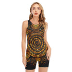 Polynesian Sea Turtle Print Sleeveless One Piece Swimsuit