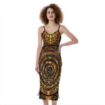 Polynesian Sea Turtle Print Slim Fit Midi Cami Dress