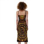 Polynesian Sea Turtle Print Slim Fit Midi Cami Dress