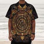 Polynesian Sea Turtle Print Textured Short Sleeve Shirt