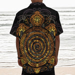 Polynesian Sea Turtle Print Textured Short Sleeve Shirt