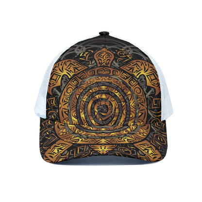 Polynesian Sea Turtle Print White Mesh Trucker Cap