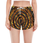 Polynesian Sea Turtle Print Women's Split Running Shorts