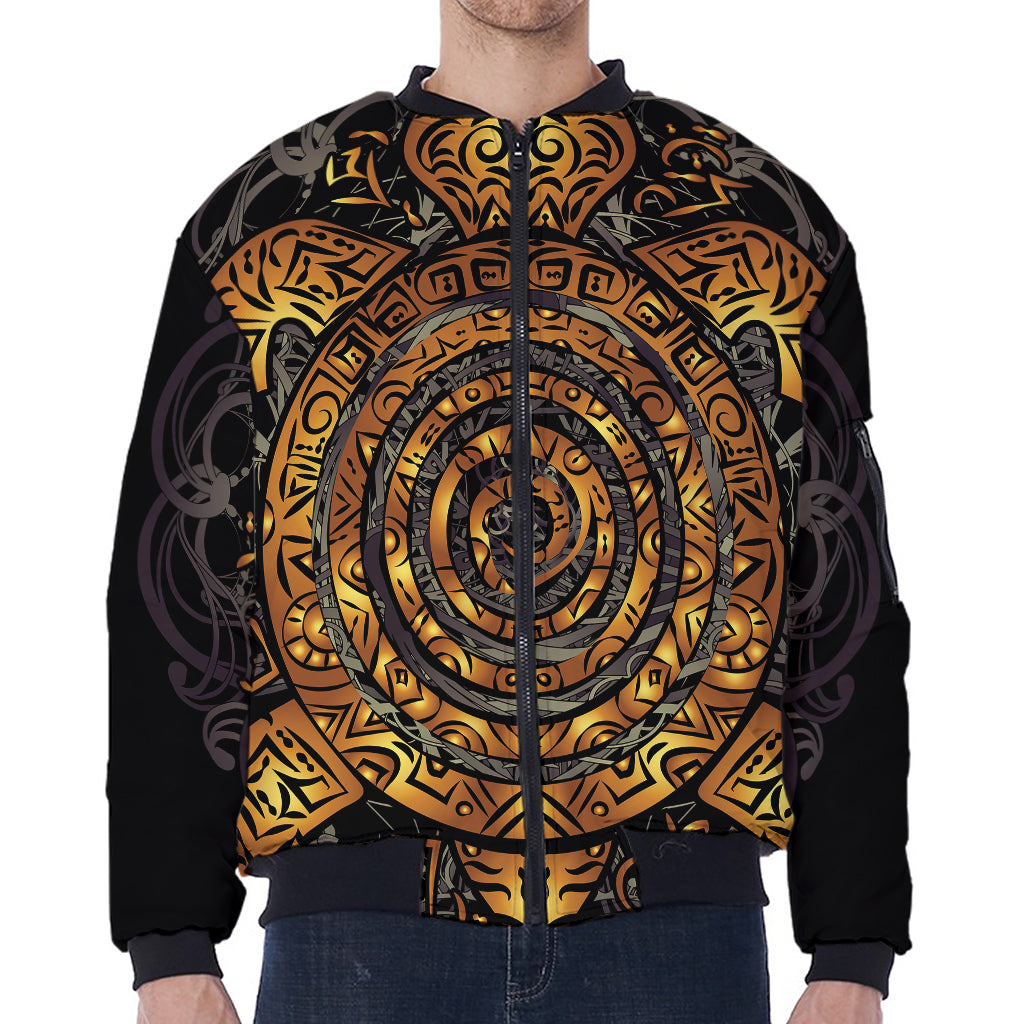 Polynesian Sea Turtle Print Zip Sleeve Bomber Jacket