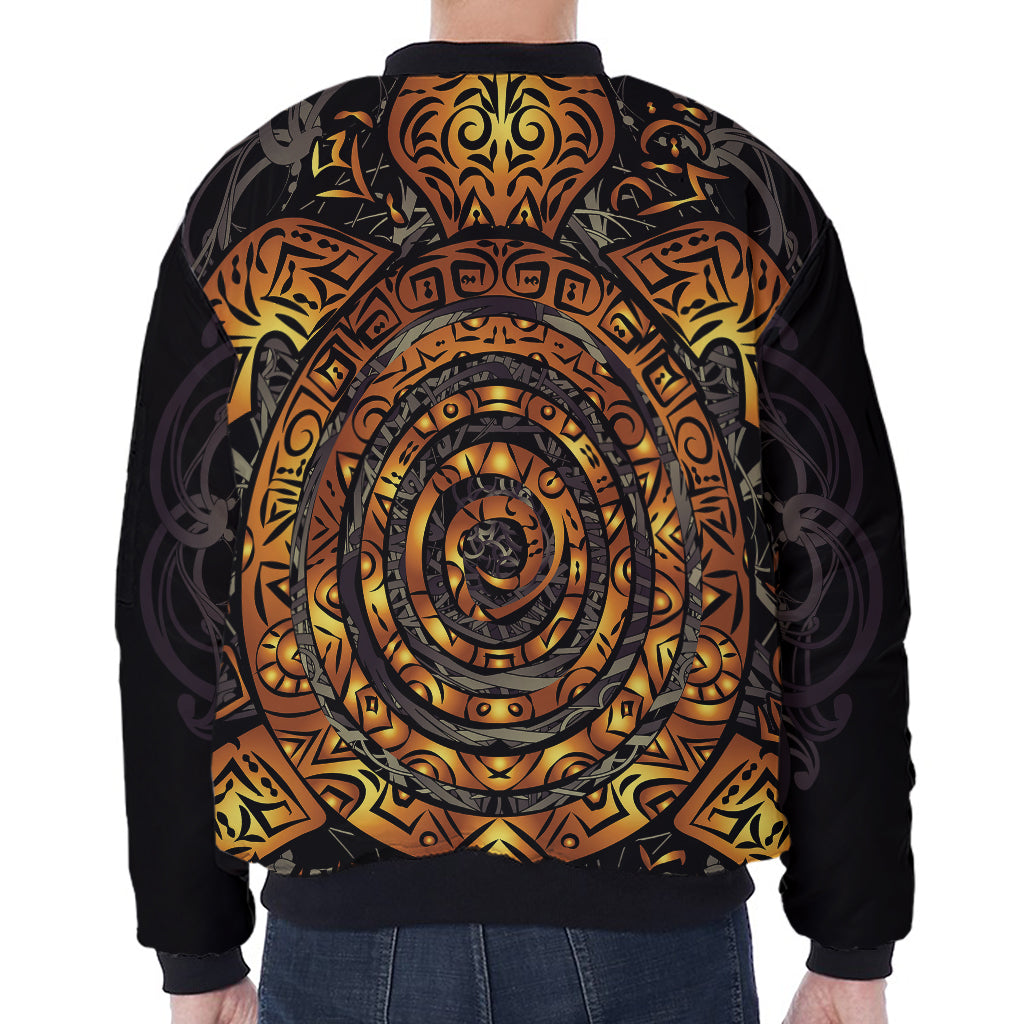 Polynesian Sea Turtle Print Zip Sleeve Bomber Jacket