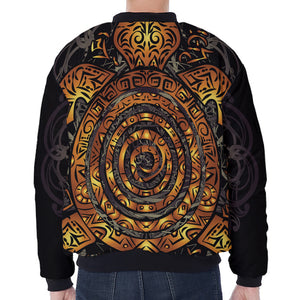 Polynesian Sea Turtle Print Zip Sleeve Bomber Jacket