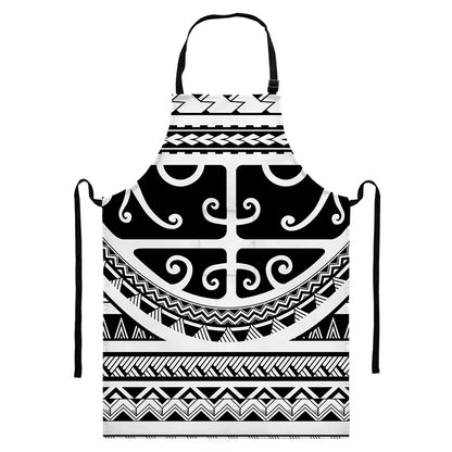 Polynesian Tribal Tattoo Pattern Print Bib Apron With Pocket