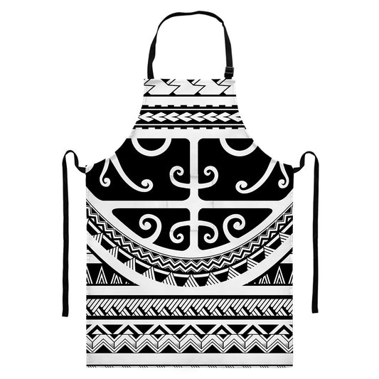 Polynesian Tribal Tattoo Pattern Print Bib Apron With Pocket