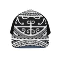 Polynesian Tribal Tattoo Pattern Print Black Mesh Trucker Hat