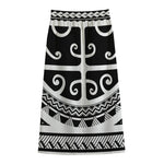 Polynesian Tribal Tattoo Pattern Print Cotton Front Slit Maxi Skirt