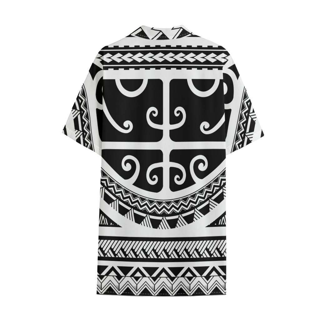 Polynesian Tribal Tattoo Pattern Print Cotton Hawaiian Shirt