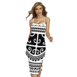 Polynesian Tribal Tattoo Pattern Print Cross Back Cami Dress