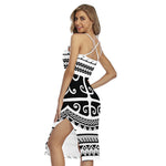 Polynesian Tribal Tattoo Pattern Print Cross Back Cami Dress