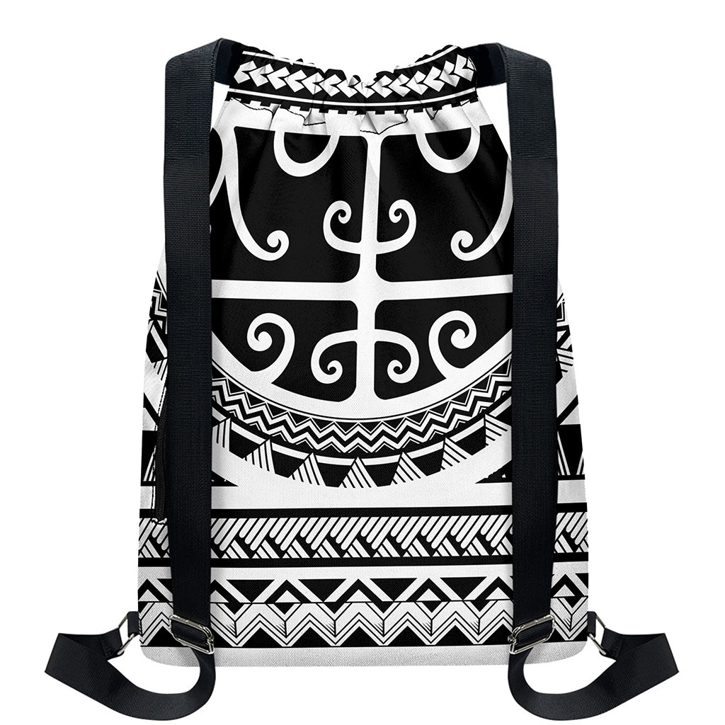 Polynesian Tribal Tattoo Pattern Print Drawstring Backpack